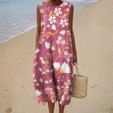 Bequeme Ärmellose Sommerkleid - Blüten Pink