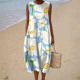 Bequeme Ärmellose Sommerkleid - Margeriten Hellblau