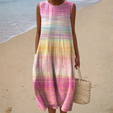 Bequeme Ärmellose Sommerkleid - Regenbogenstreifen