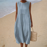 Bequeme Ärmellose Sommerkleid - Uni Hellblau