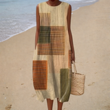Bequeme Ärmellose Sommerkleid - Colourblock Braun