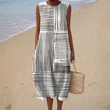 Bequeme Ärmellose Sommerkleid - Streifenmix Schwarz-Weiß